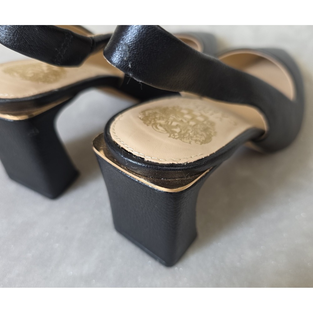 Vince Camuto Hamden Slingback Pumps Black Leather Block Heel Pointed Toe Sz 7.5 - Picture 8 of 16